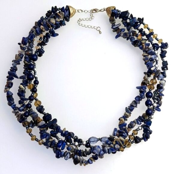 Vintage Layered Lapis and Sodalite Chip Necklace - Picture 1 of 5